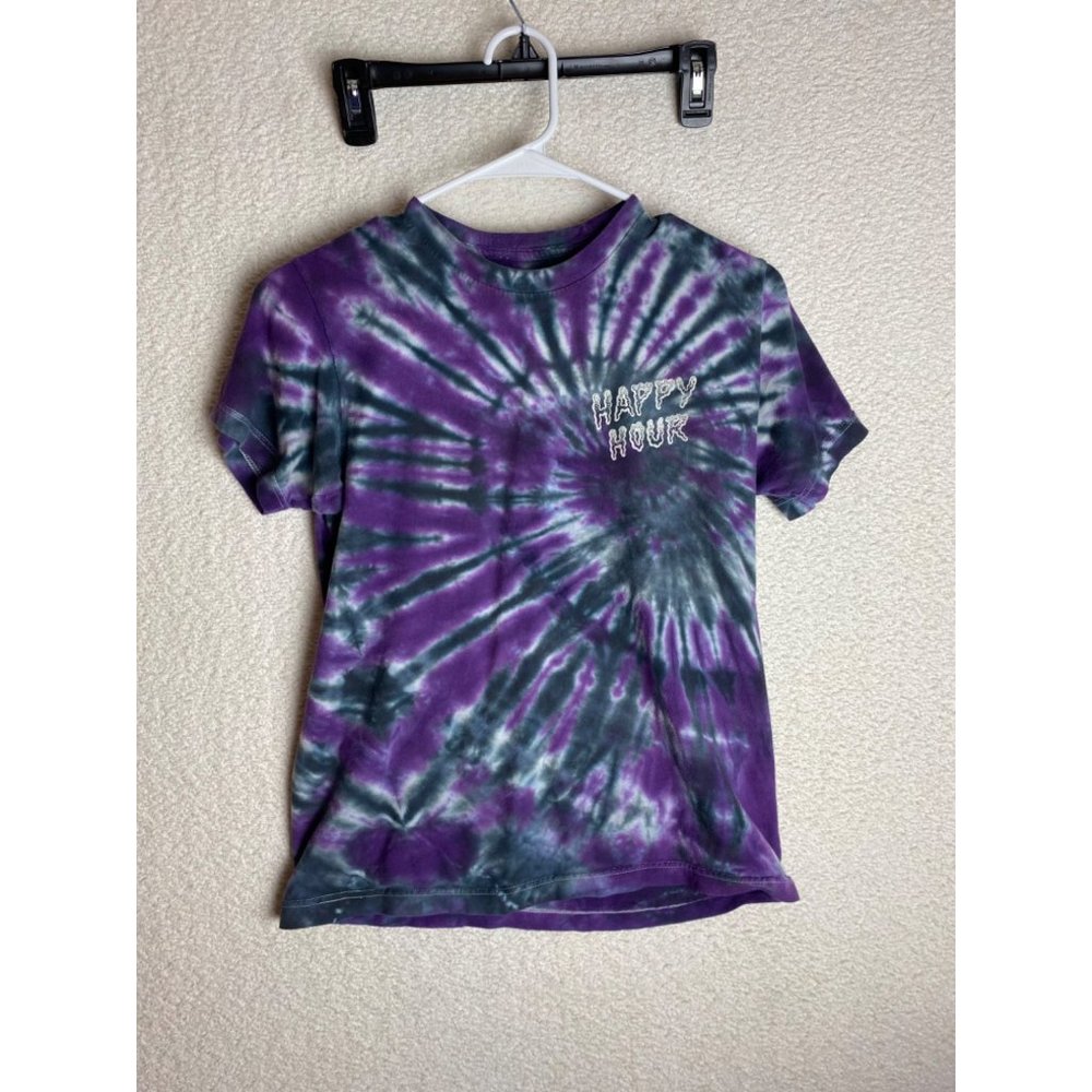 3 for $15 Happy Hour Tie Dye Short Sleeve T-Shirt Purple White Size Small
